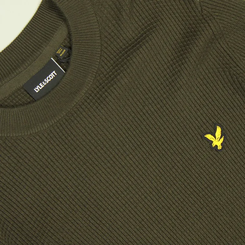 Lyle and Scott Grid Knit Crew Neck Jumper - Mountain Moss-1